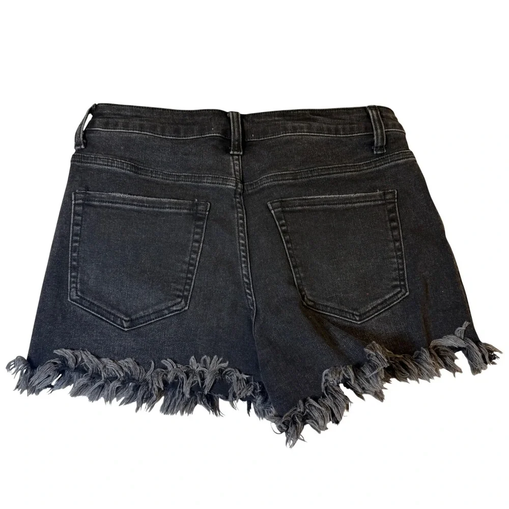 Altar'd State Womens High Rise Frayed Denim Shorts Washed Black Size L V2725-S23